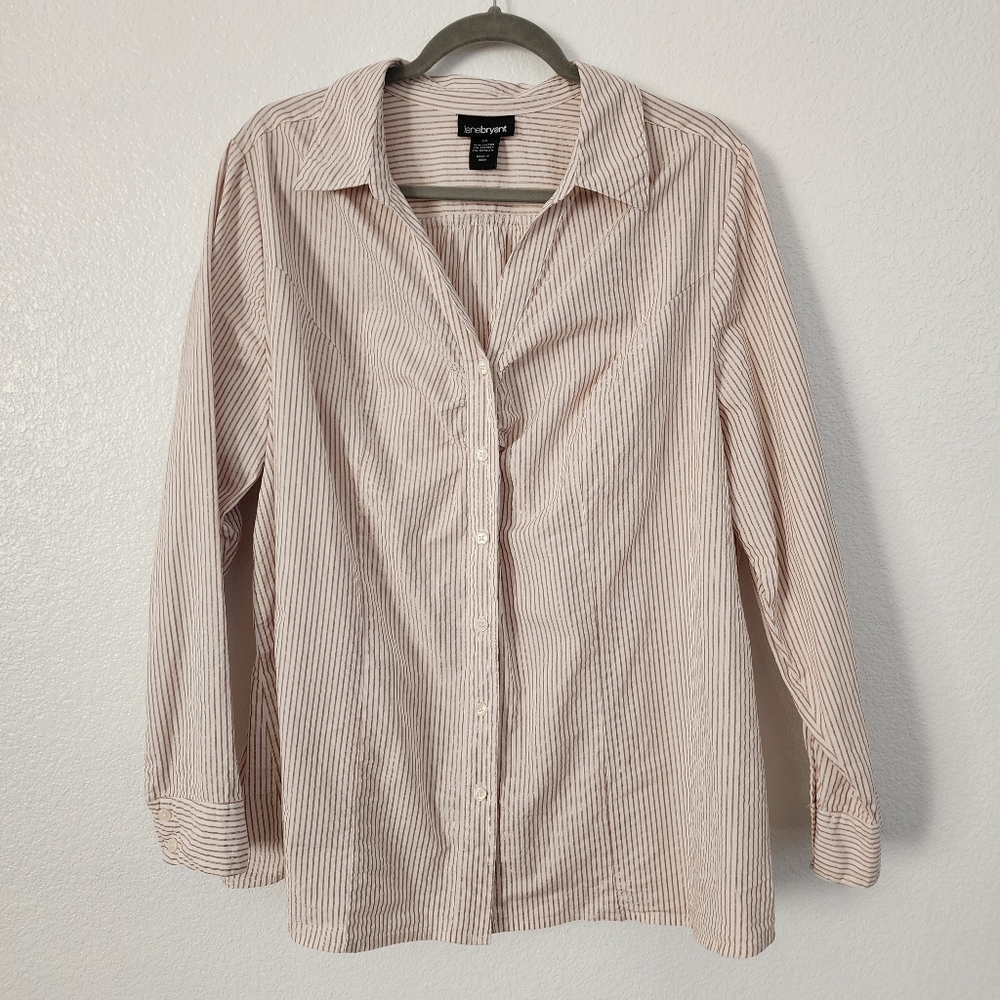 Lane Bryant beige w/gold metallic button up dress shirt, size 24
